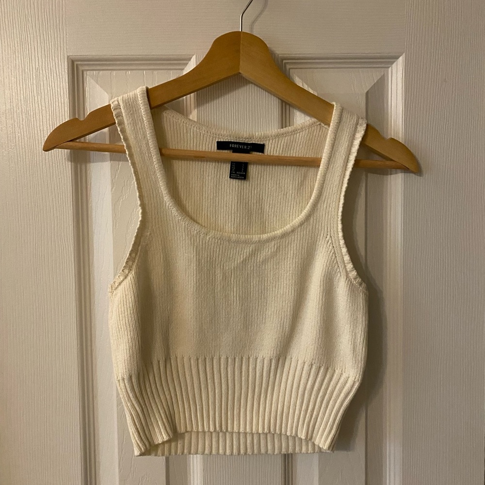 Forever 21 Cream Ribbed Knit Crop Top